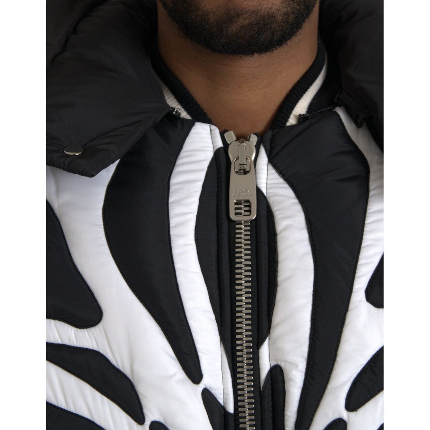 Dolce & Gabbana Black White Stripes Hooded Puffer Jacket Dolce & Gabbana