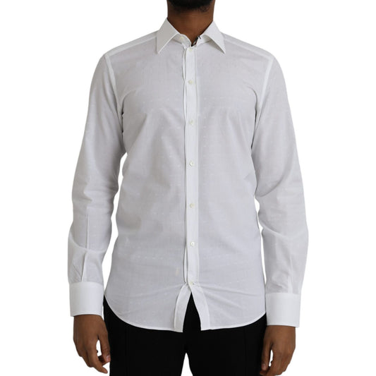 White Logo Cotton Men Dress GOLD Shirt