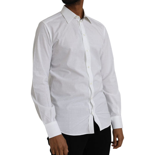 White Logo Cotton Men Dress GOLD Shirt