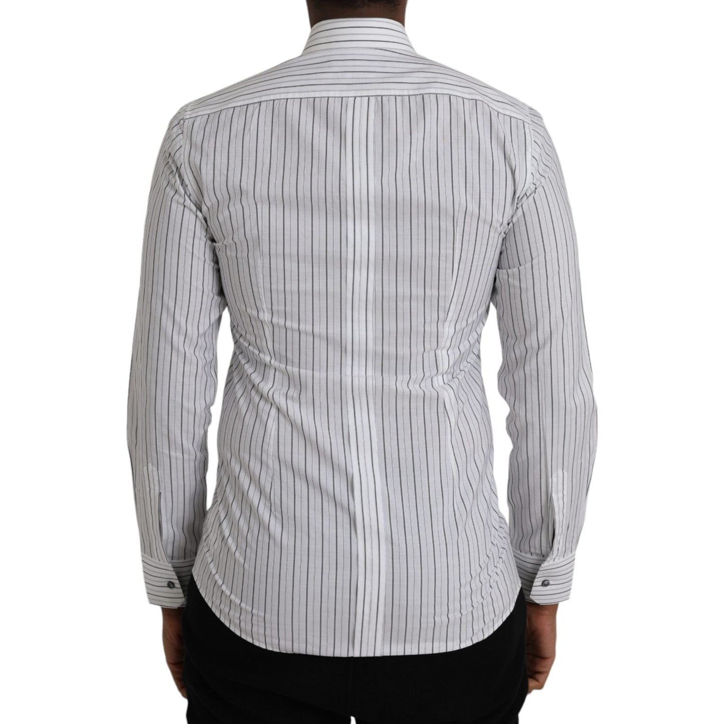 Dolce & Gabbana Black White Striped Formal Dress GOLD Shirt Dolce & Gabbana