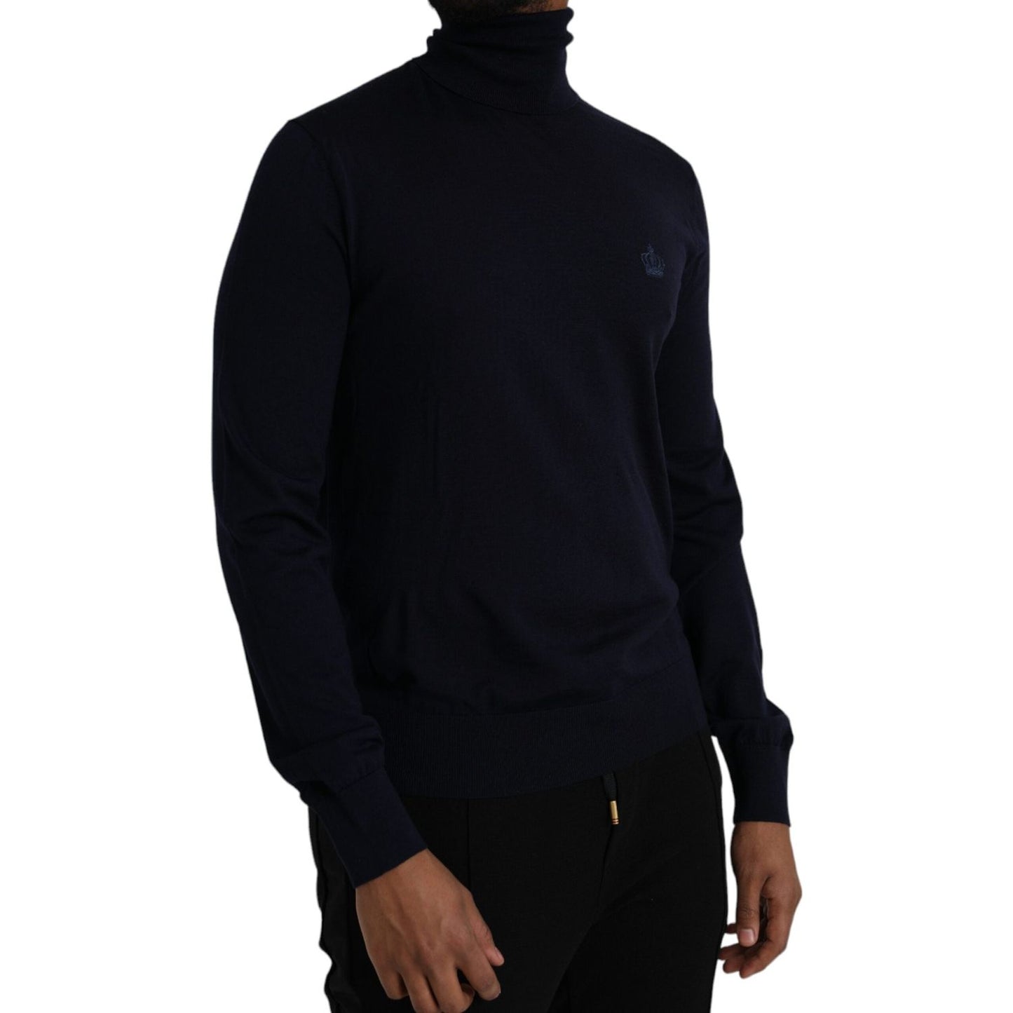 Dolce & Gabbana Blue Wool Crown Turtleneck Pullover Sweater Dolce & Gabbana