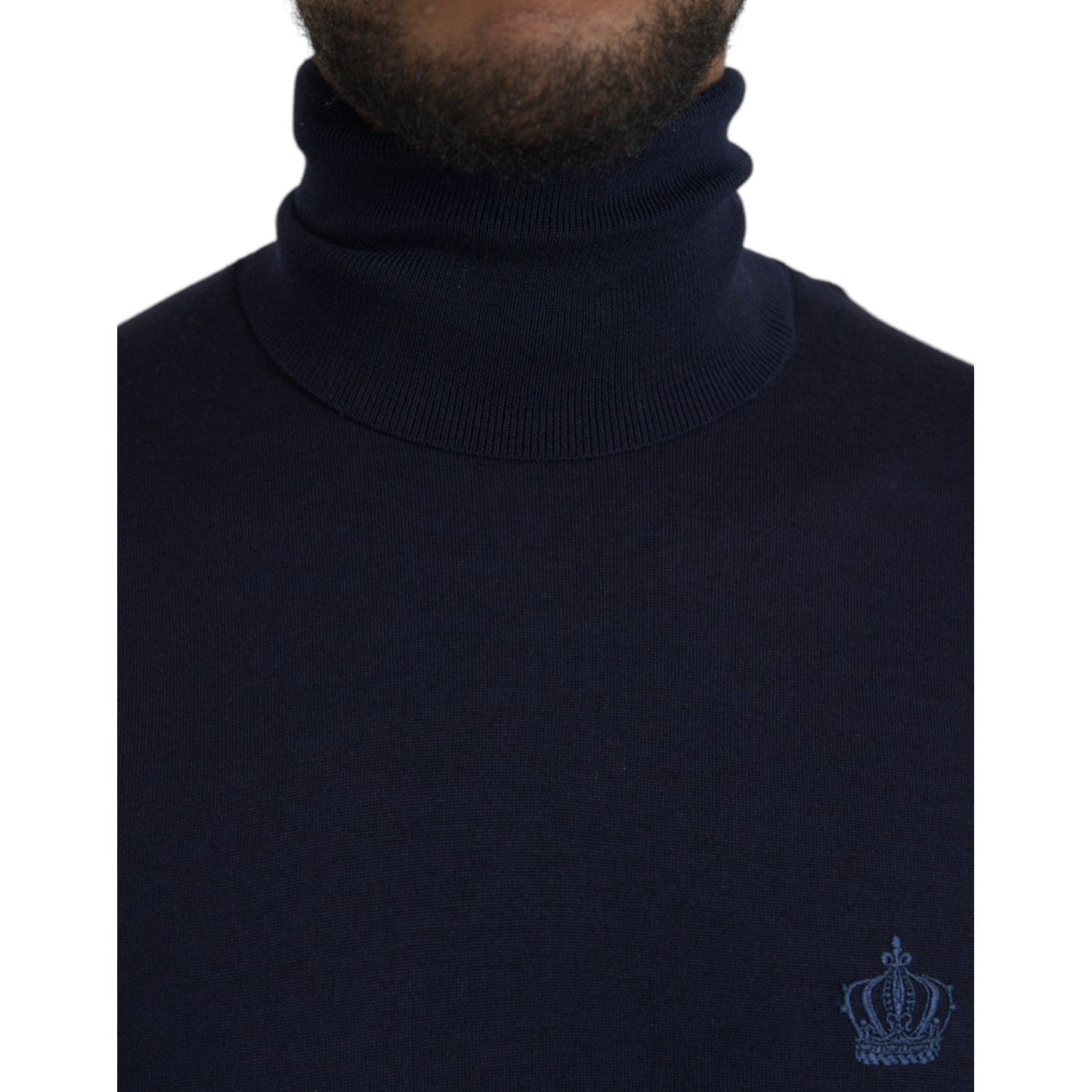 Dolce & Gabbana Blue Wool Crown Turtleneck Pullover Sweater Dolce & Gabbana