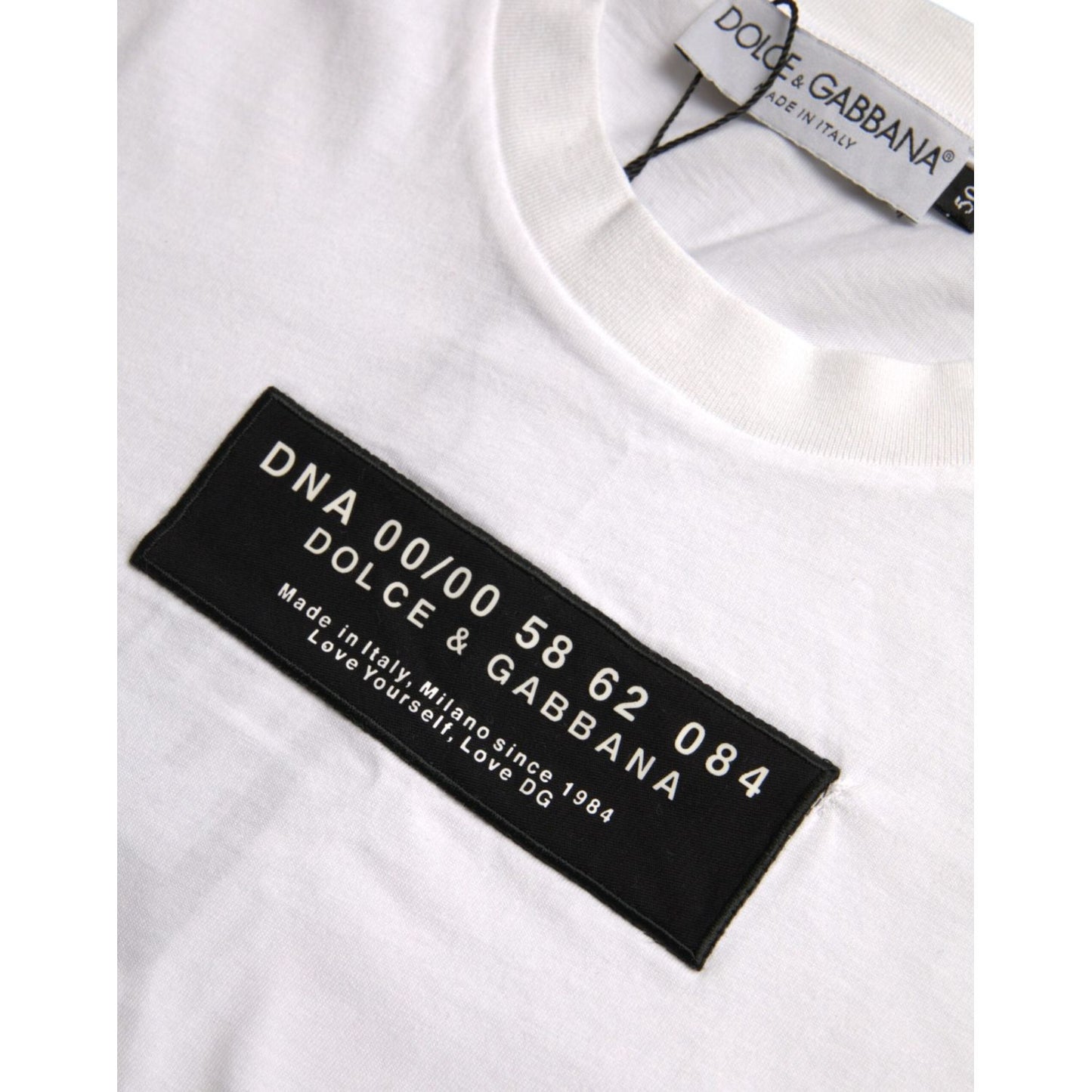 Dolce & Gabbana White Cotton DG Applique Men Casual T-shirt Dolce & Gabbana