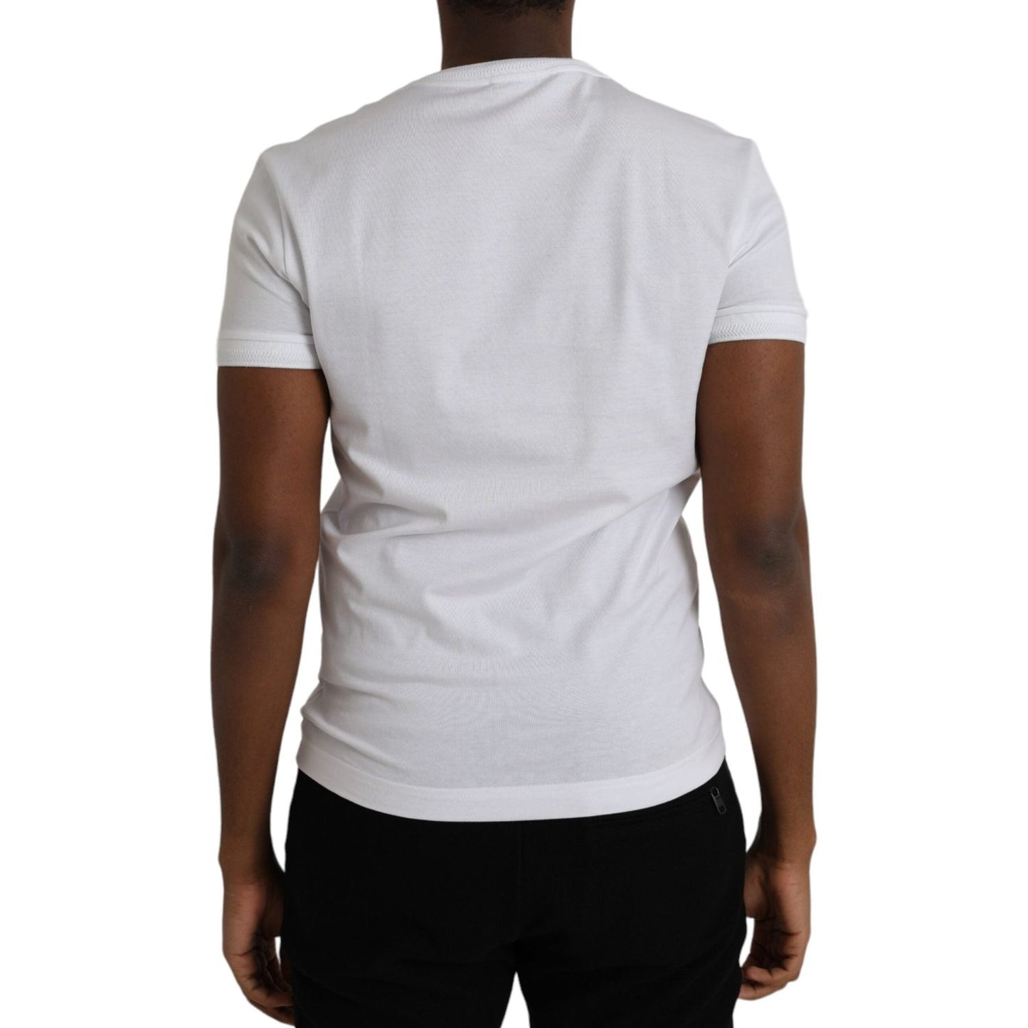 Dolce & Gabbana White Cotton Logo Plaque V-neck Men T-shirt Dolce & Gabbana