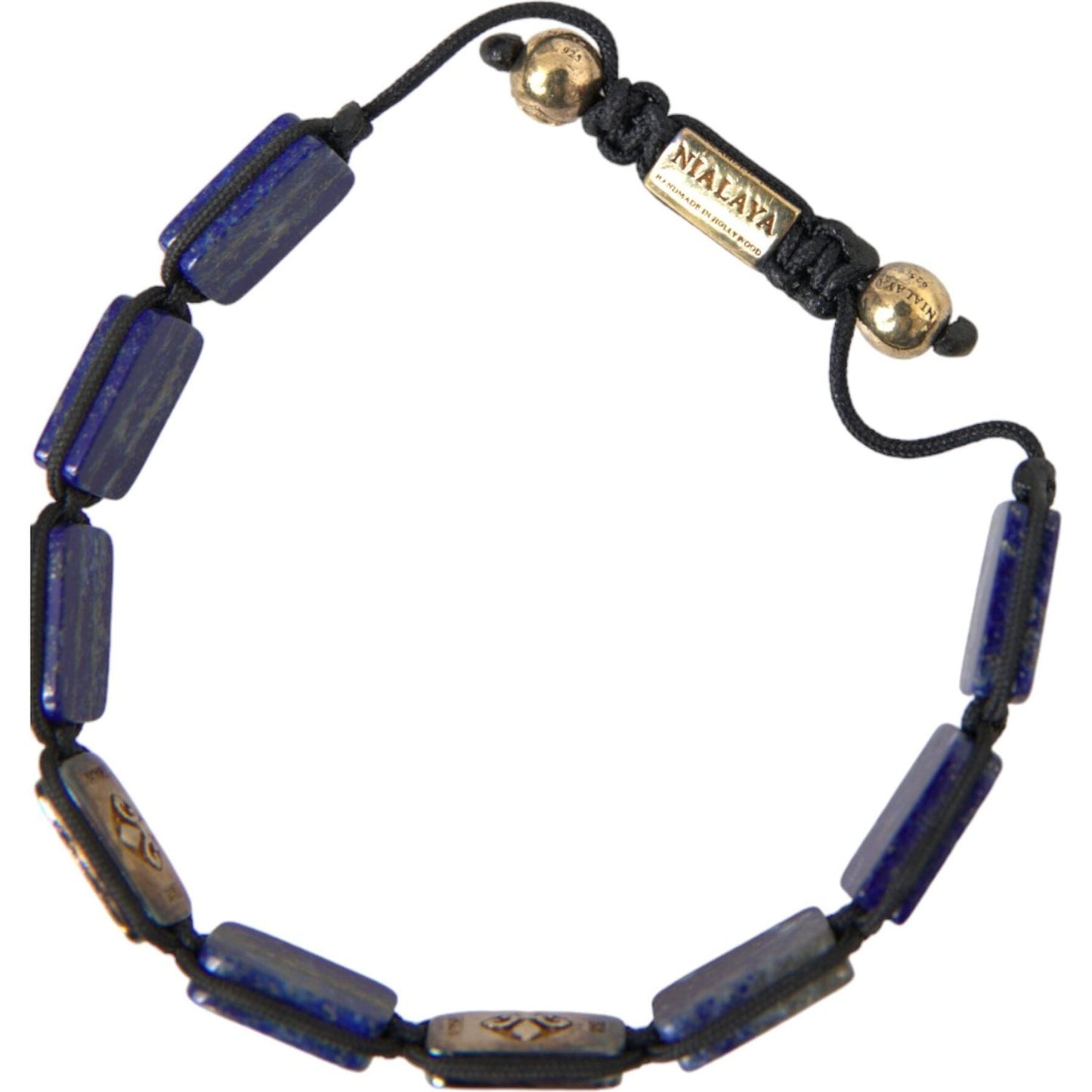 Nialaya Flat Bead Blue Lapis White CZ 925 Bracelet Mens Bracelet Nialaya