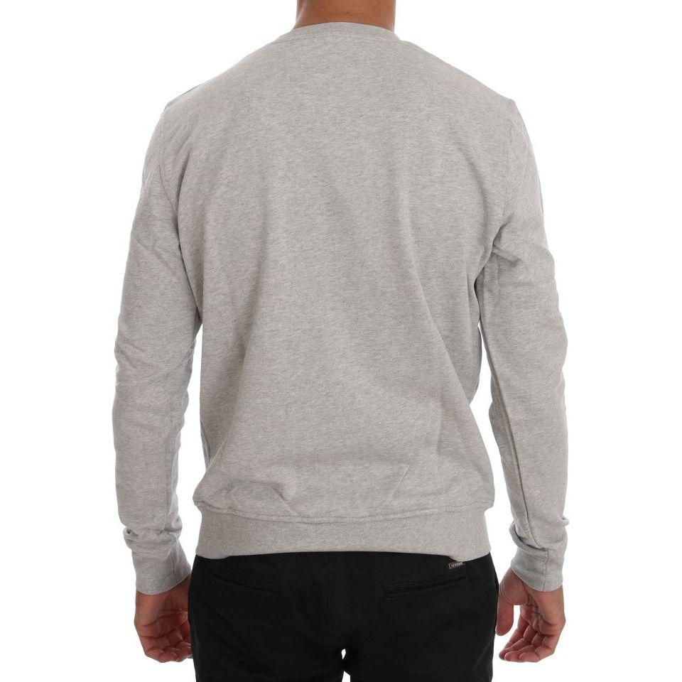 Frankie Morello Gray Cotton Crewneck Pullover Sweater Frankie Morello