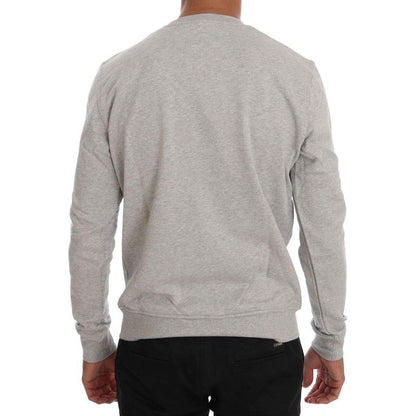 Frankie Morello Gray Cotton Crewneck Pullover Sweater Frankie Morello