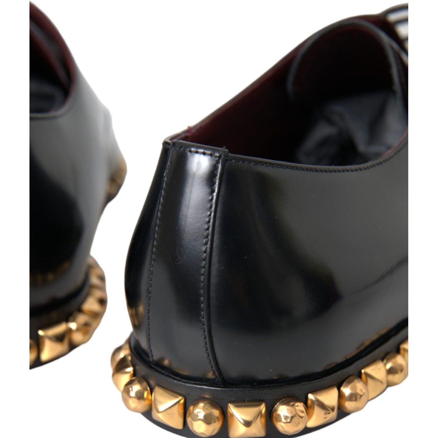 Dolce & Gabbana Black Leather Gold Studded Derby Dress Shoes Dolce & Gabbana