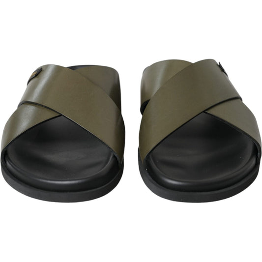 Dolce & Gabbana Green Leather Criss-Cross Slide Sandals Shoes Dolce & Gabbana