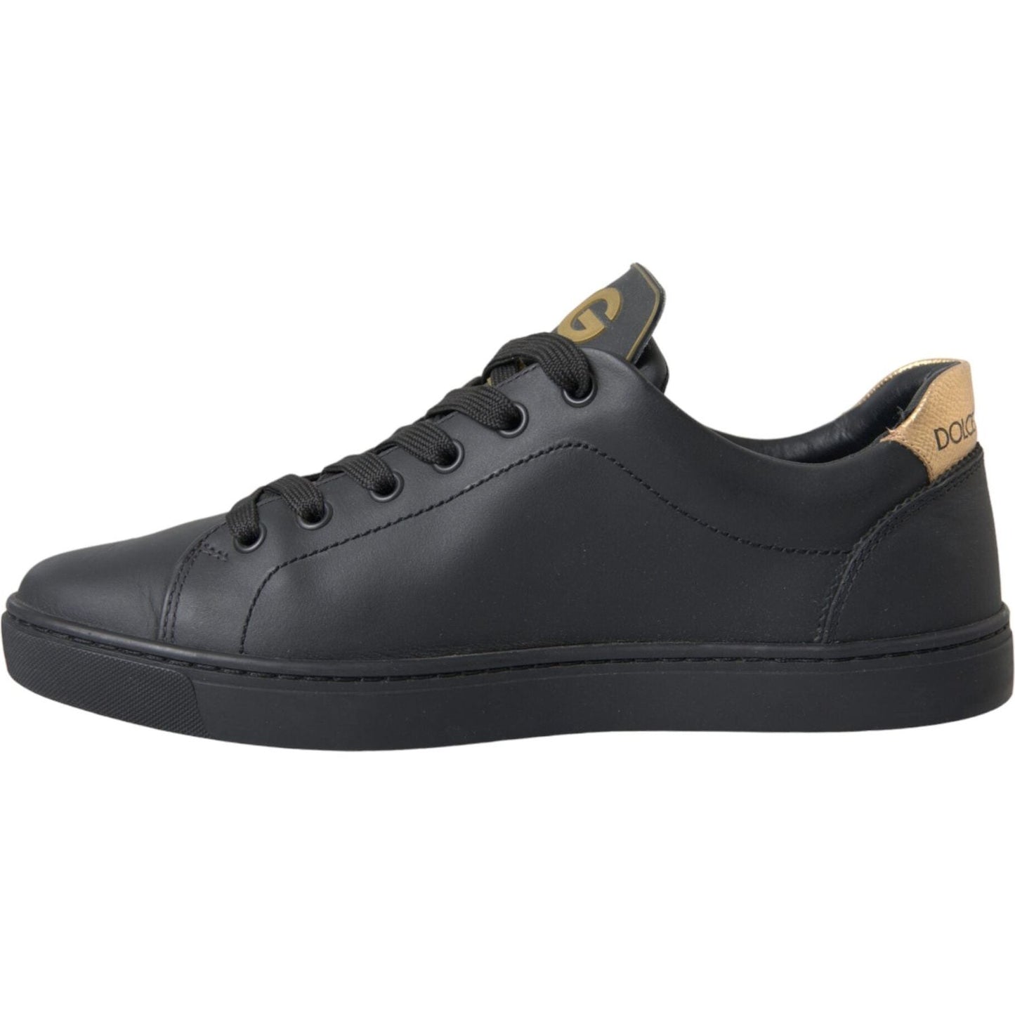 Dolce & Gabbana Black Leather Heart Embellished Sneakers Shoes Dolce & Gabbana