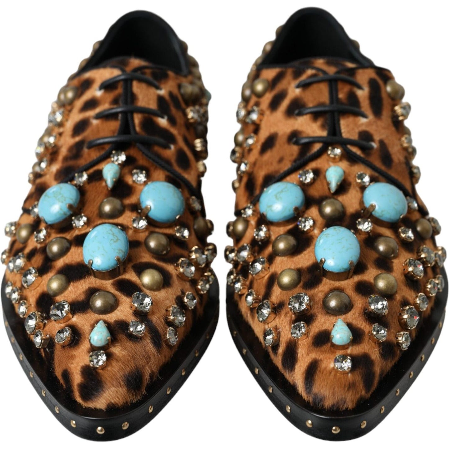 Dolce & Gabbana Brown Leopard Hair Crystal Dress Broque Shoes Dolce & Gabbana