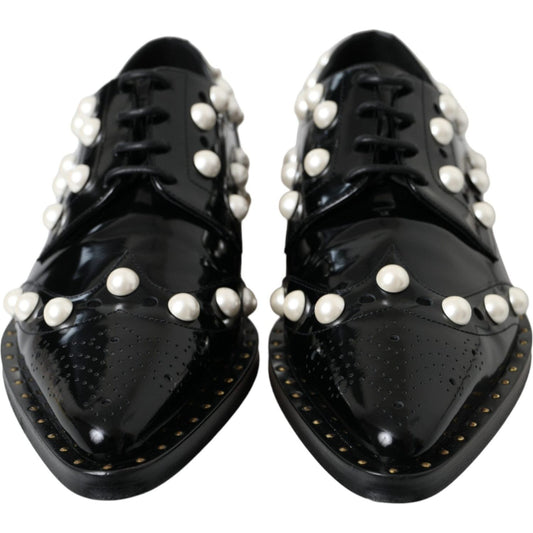 Dolce & Gabbana Black Leather Faux Pearl Dress Broque Shoes Dolce & Gabbana