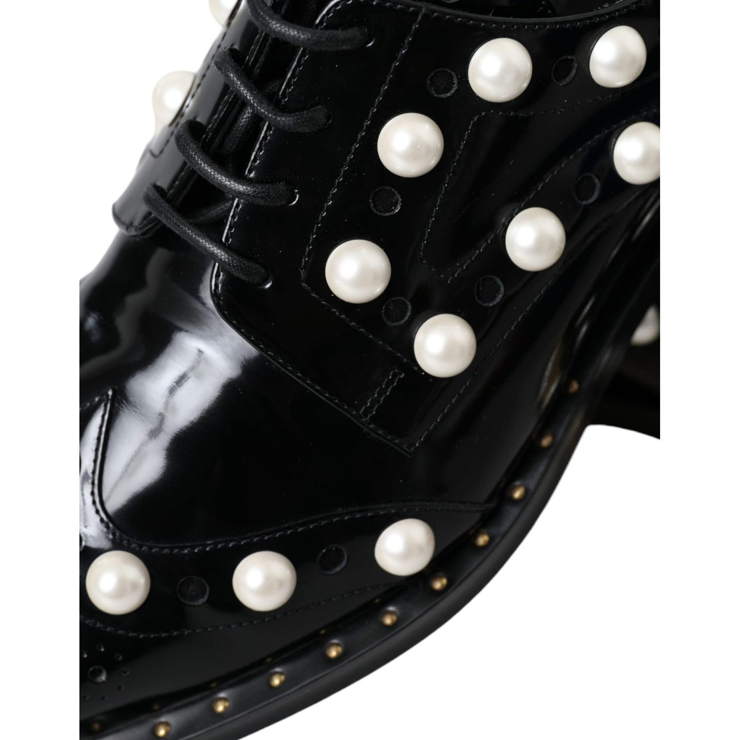 Dolce & Gabbana Black Leather Faux Pearl Dress Broque Shoes Dolce & Gabbana