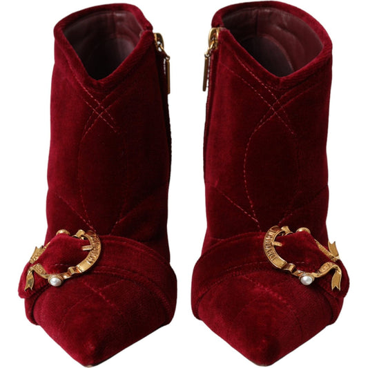 Dark Red Velvet Devotion Buckle Boots Shoes