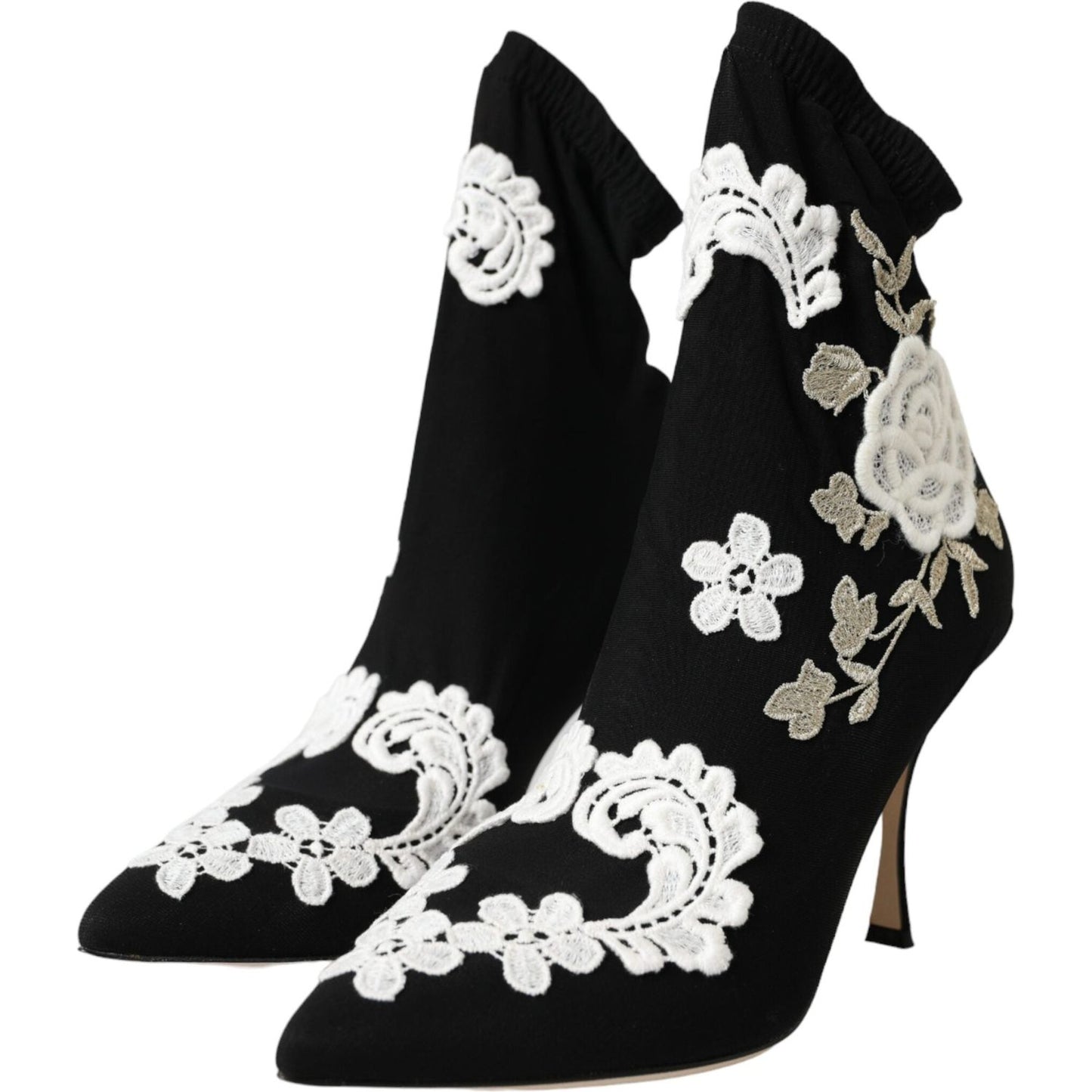 Dolce & Gabbana Black White Embroidery Slip On Boots Shoes Dolce & Gabbana