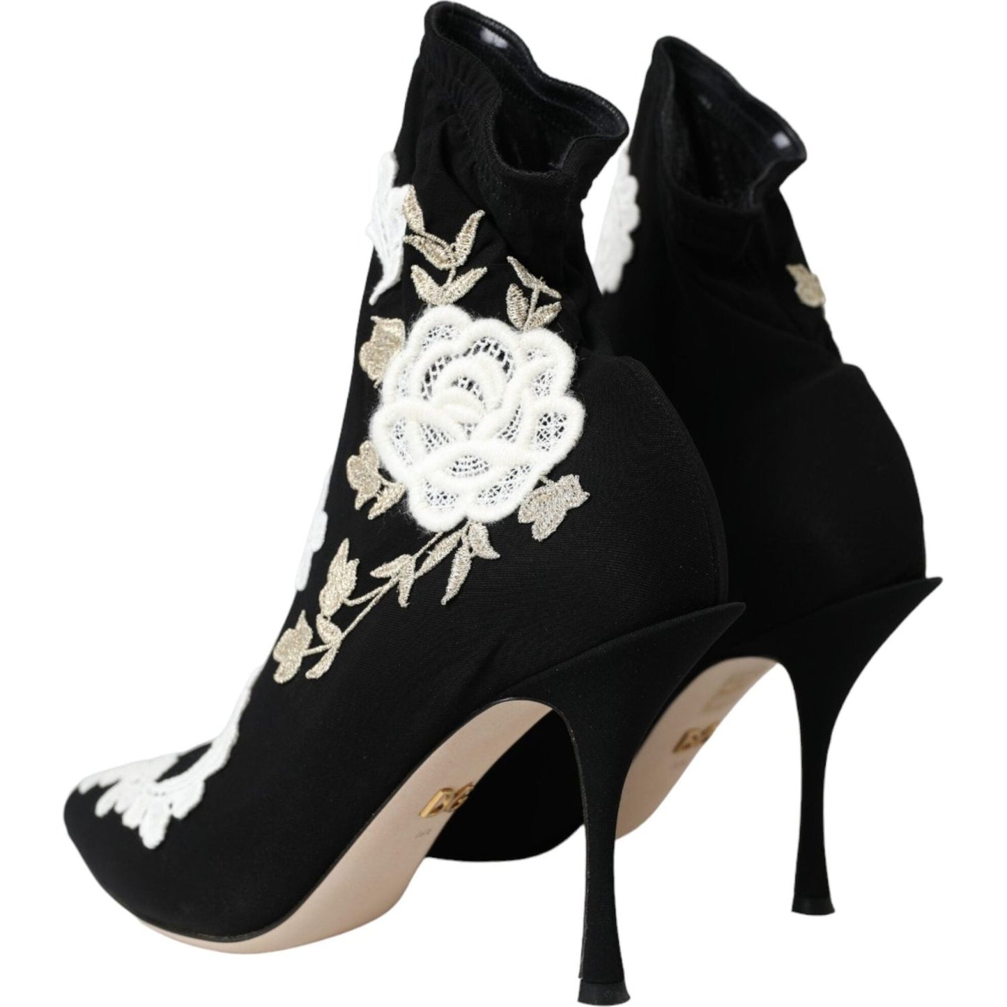 Dolce & Gabbana Black White Embroidery Slip On Boots Shoes Dolce & Gabbana