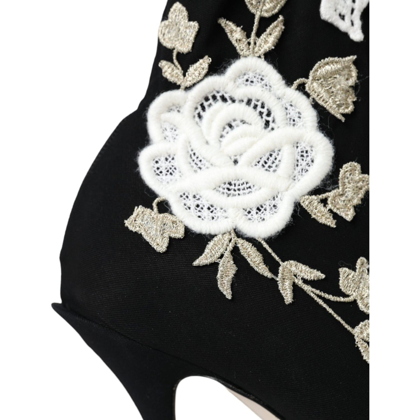 Dolce & Gabbana Black White Embroidery Slip On Boots Shoes Dolce & Gabbana