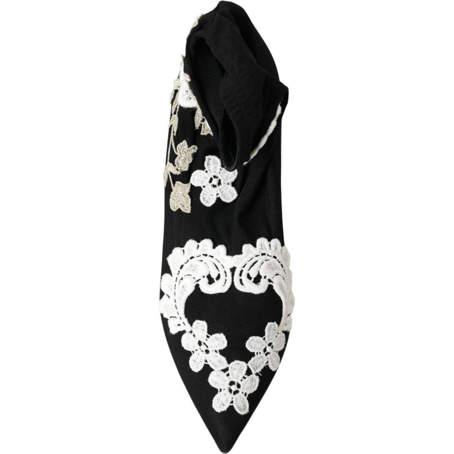 Dolce & Gabbana Black White Embroidery Slip On Boots Shoes Dolce & Gabbana