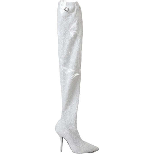 White Heels Stiletto Knee High Boots Shoes