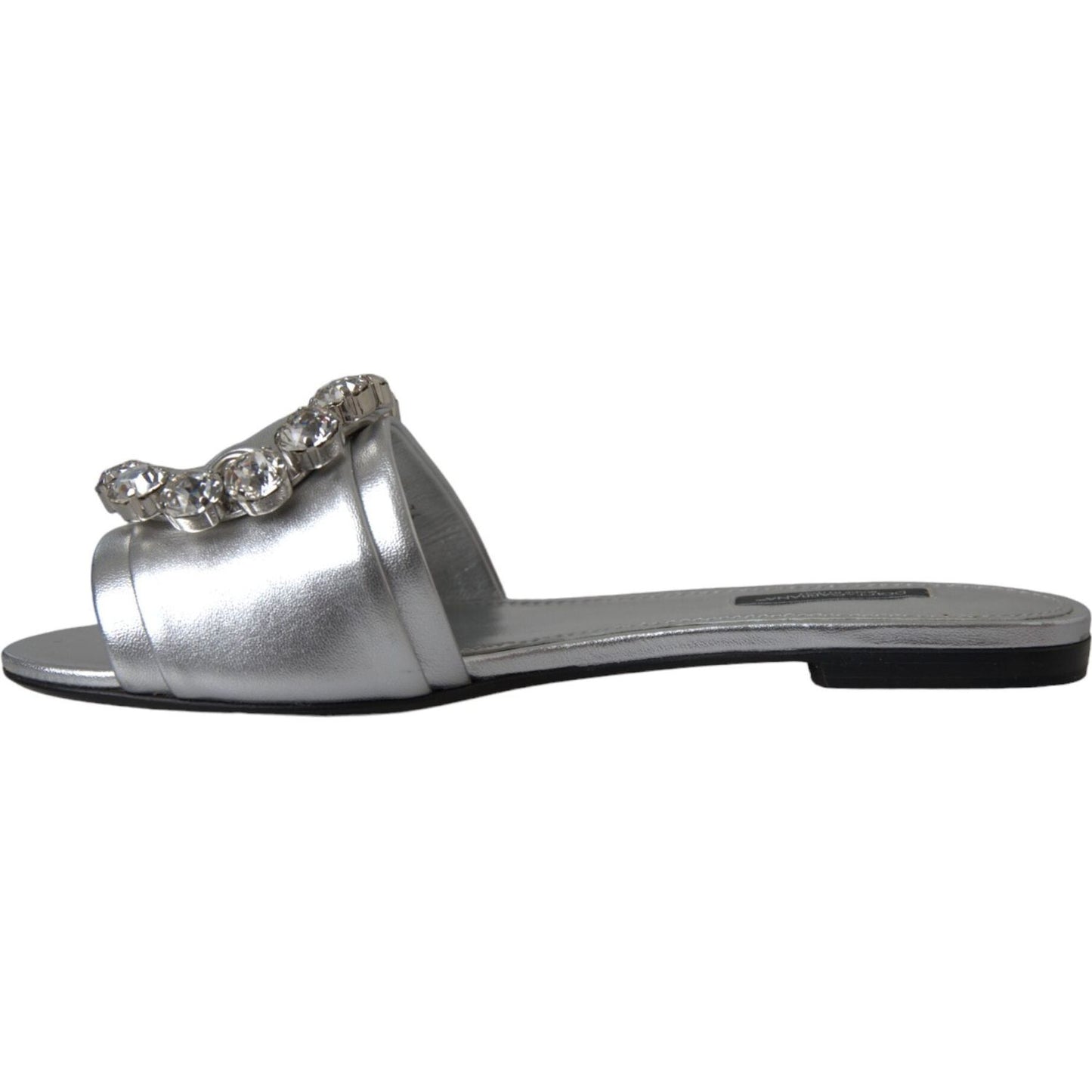 Dolce & Gabbana Silver Crystal Leather Flats Sandals Shoes Dolce & Gabbana