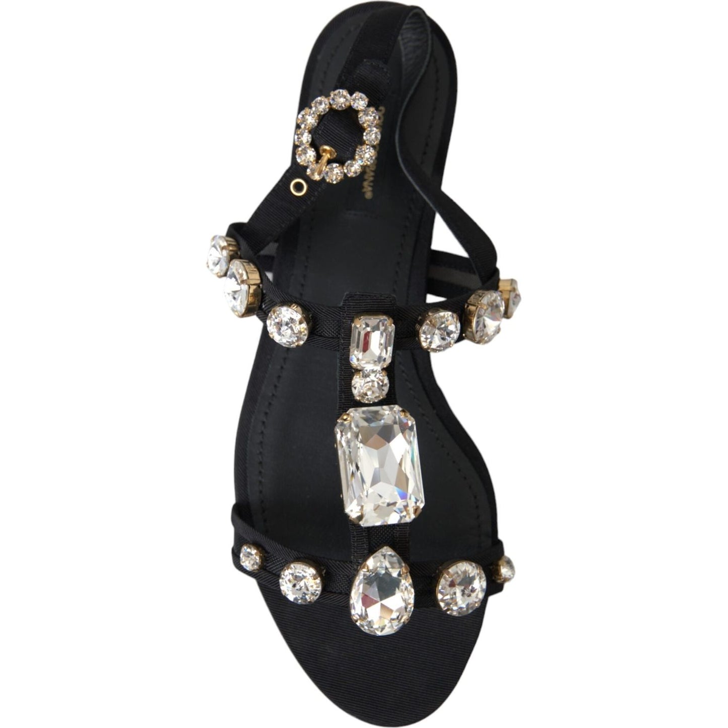 Dolce & Gabbana Black Leather Crystal Flats Sandals Shoes Dolce & Gabbana