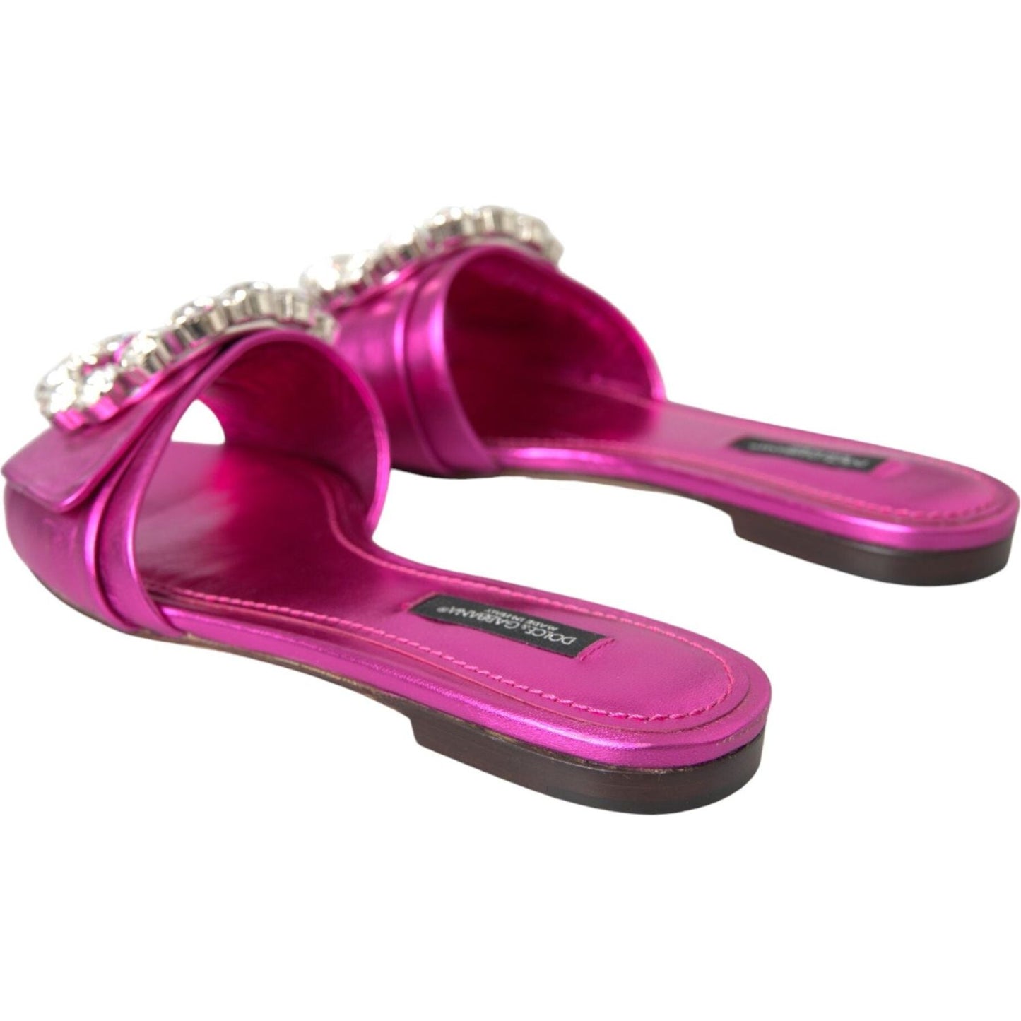 Dolce & Gabbana Fuchsia Crystal Leather Flats Sandals Shoes Dolce & Gabbana