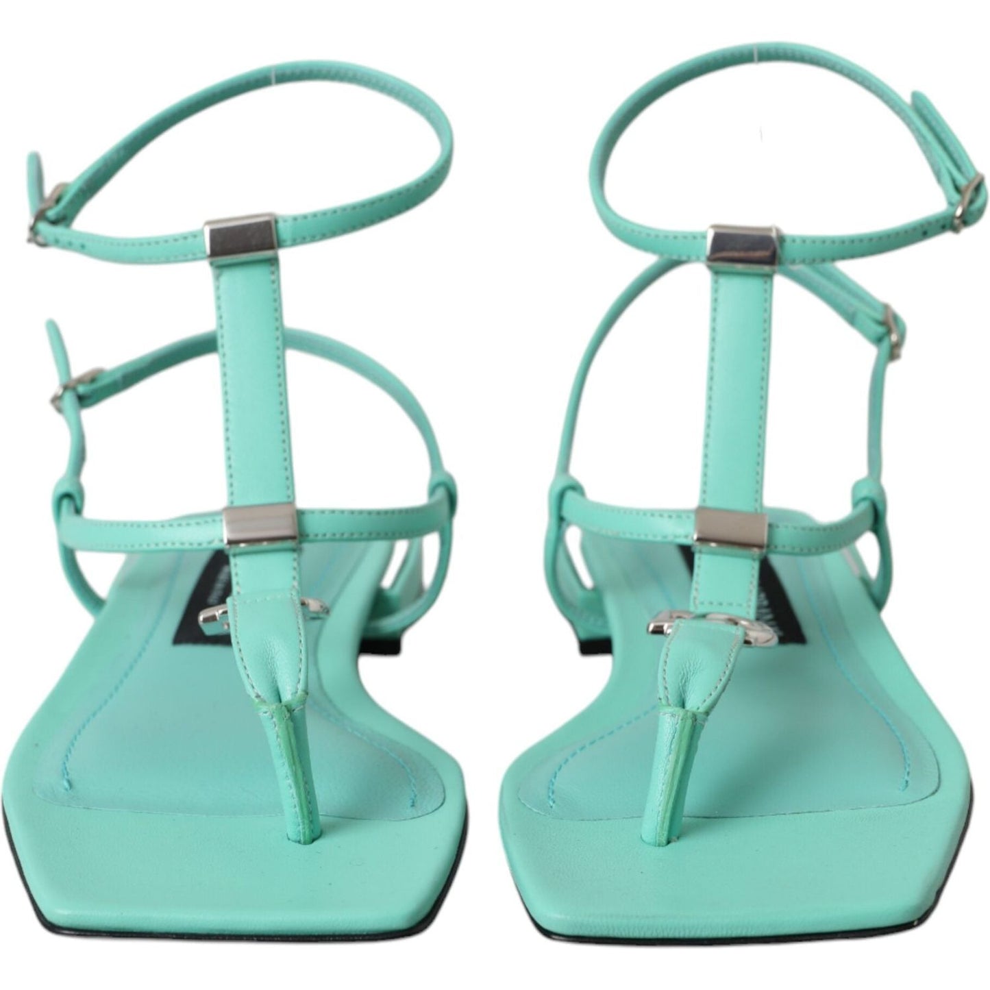 Dolce & Gabbana Aqua Green Leather Ankle Strap Flats Sandals Shoes Dolce & Gabbana