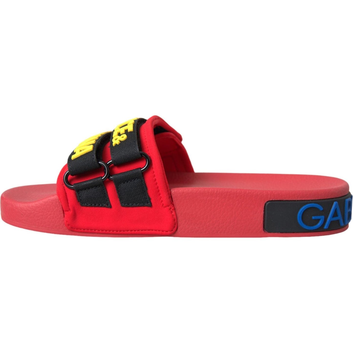 Dolce & Gabbana Red Black Logo Beachwear Flats Sandals Shoes Dolce & Gabbana