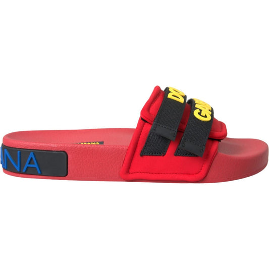 Red Black Logo Beachwear Flats Sandals Shoes