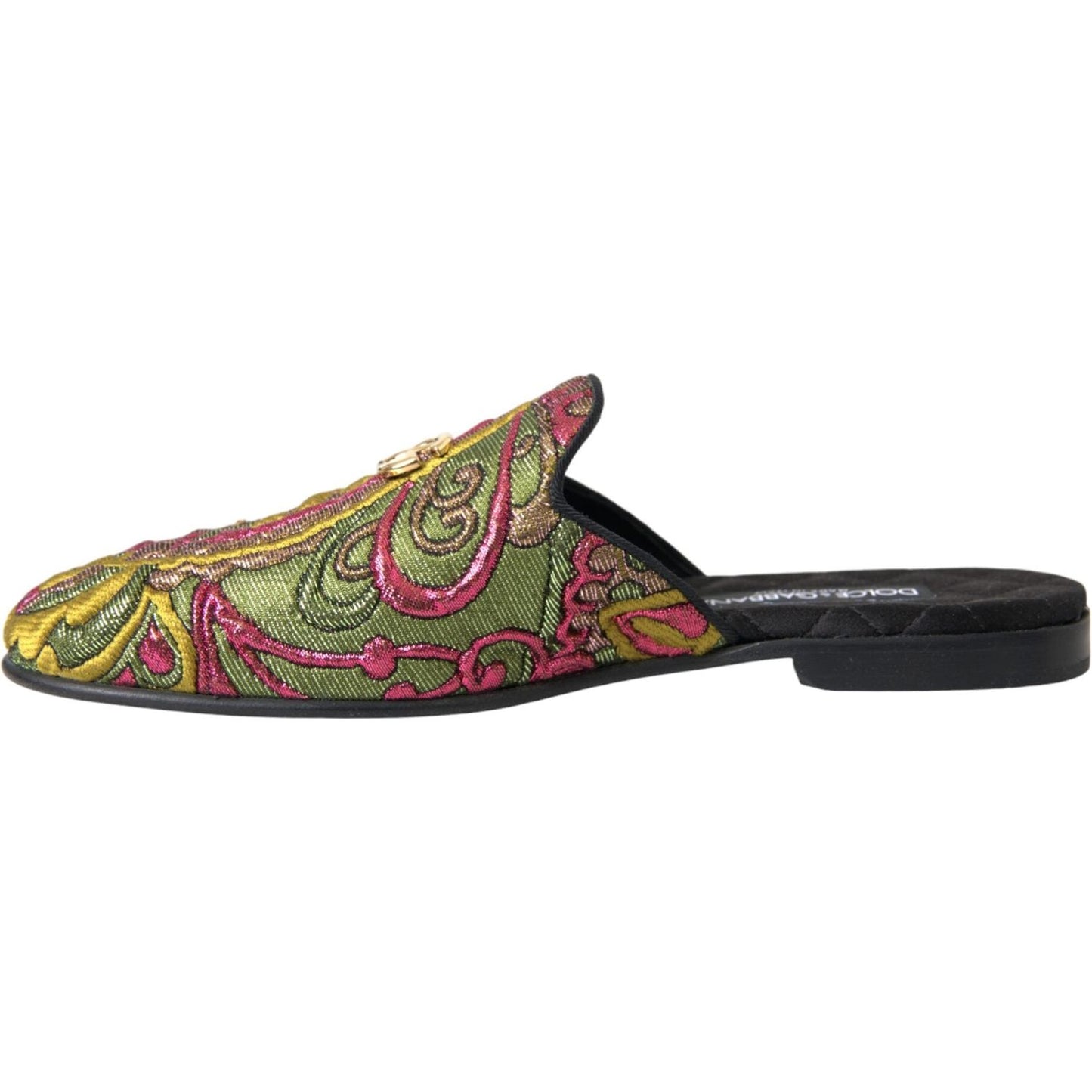 Dolce & Gabbana Multicolor Brocade DG Logo Mule Flat Sandals Shoes Dolce & Gabbana