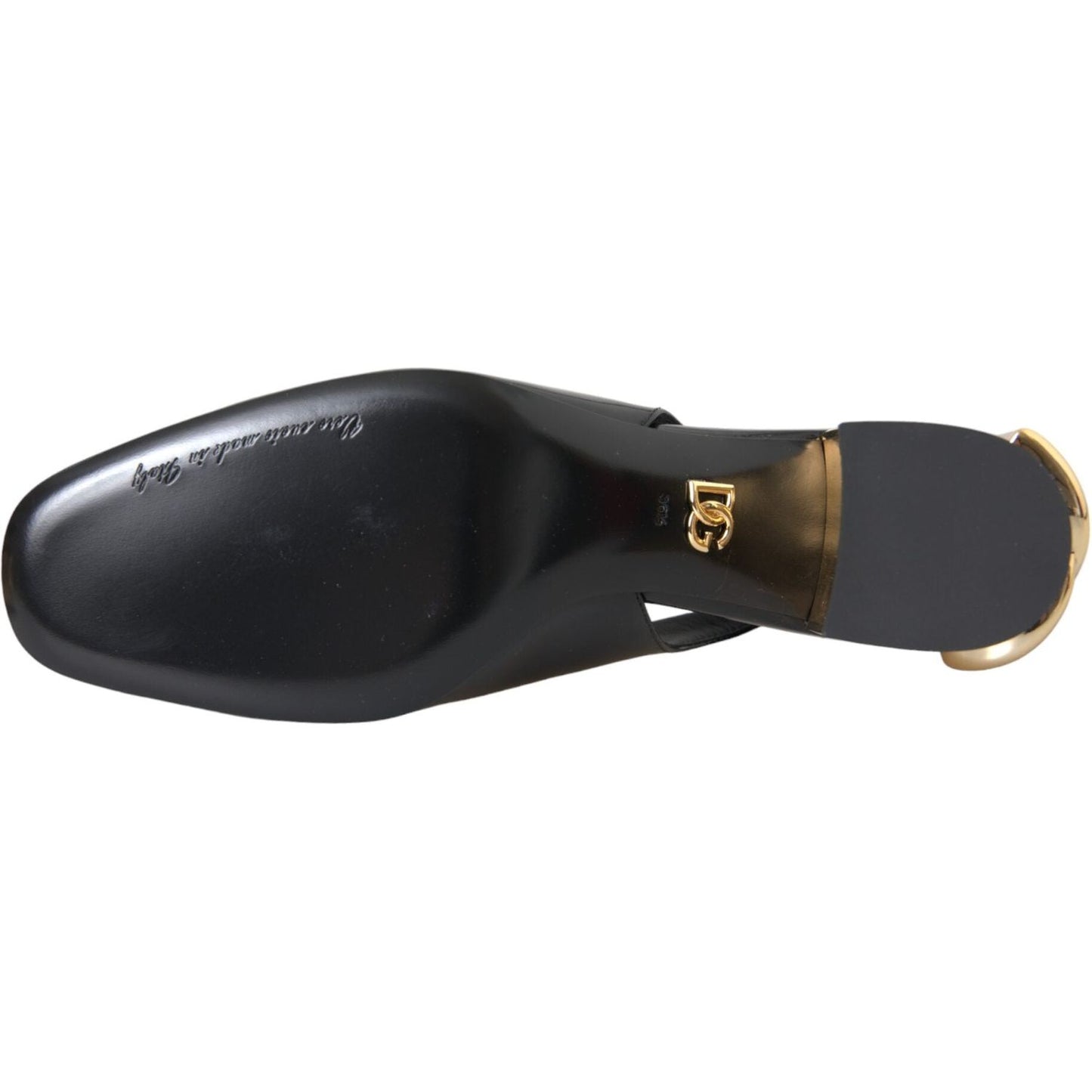 Dolce & Gabbana Black Gold Leather Embellished Slingbacks Shoes Dolce & Gabbana