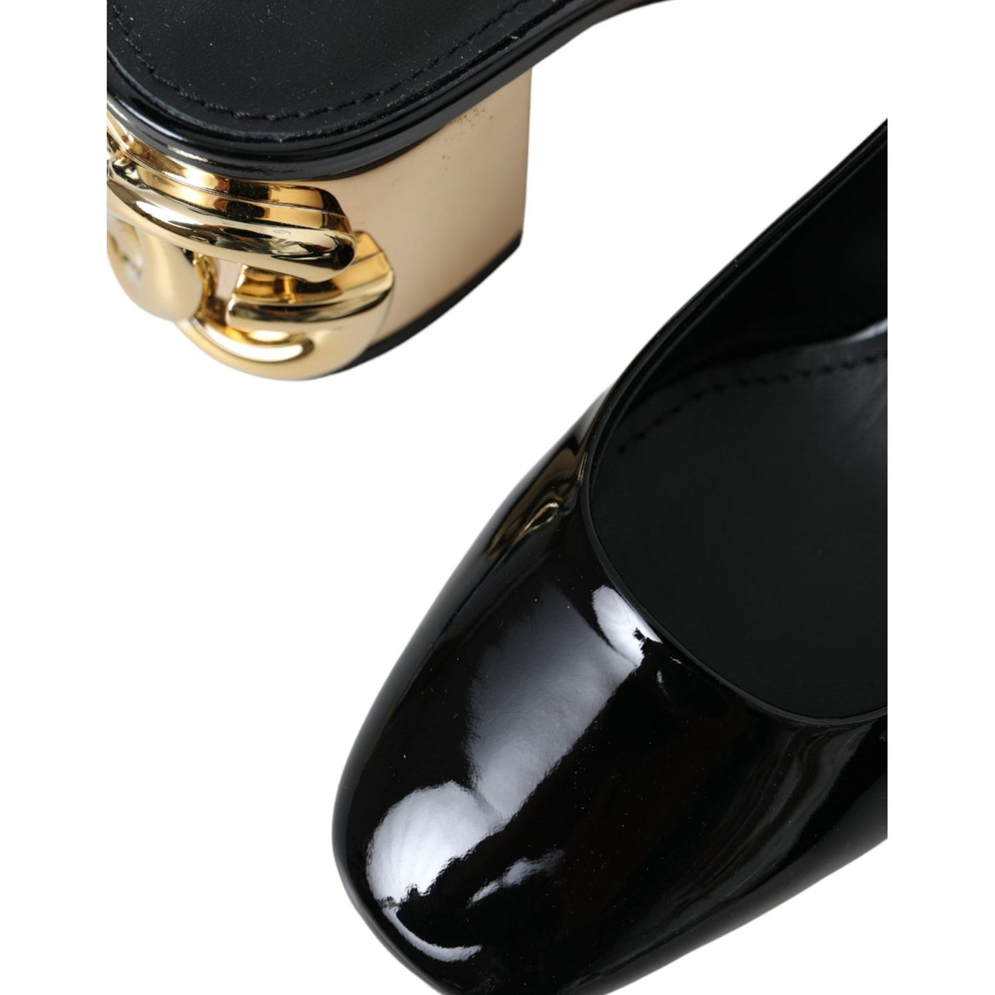 Dolce & Gabbana Black Gold Leather Embellished Slingbacks Shoes Dolce & Gabbana