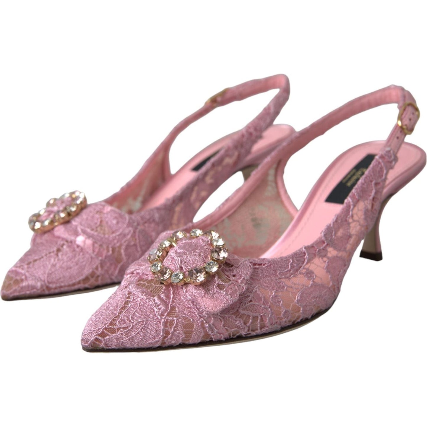 Dolce & Gabbana Pink Taormina Lace Crystal Heel Slingbacks Shoes Dolce & Gabbana