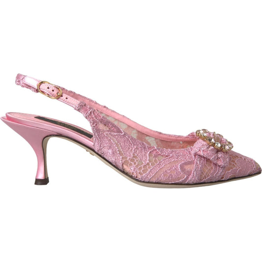 Pink Taormina Lace Crystal Heel Slingbacks Shoes