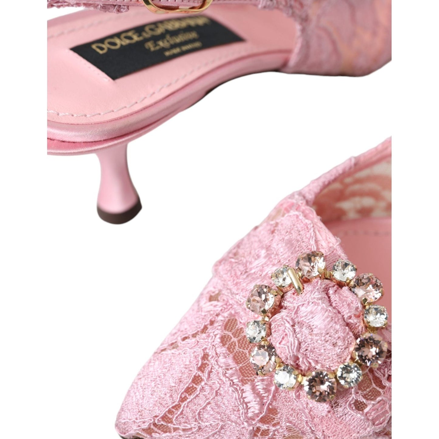 Dolce & Gabbana Pink Taormina Lace Crystal Heel Slingbacks Shoes Dolce & Gabbana