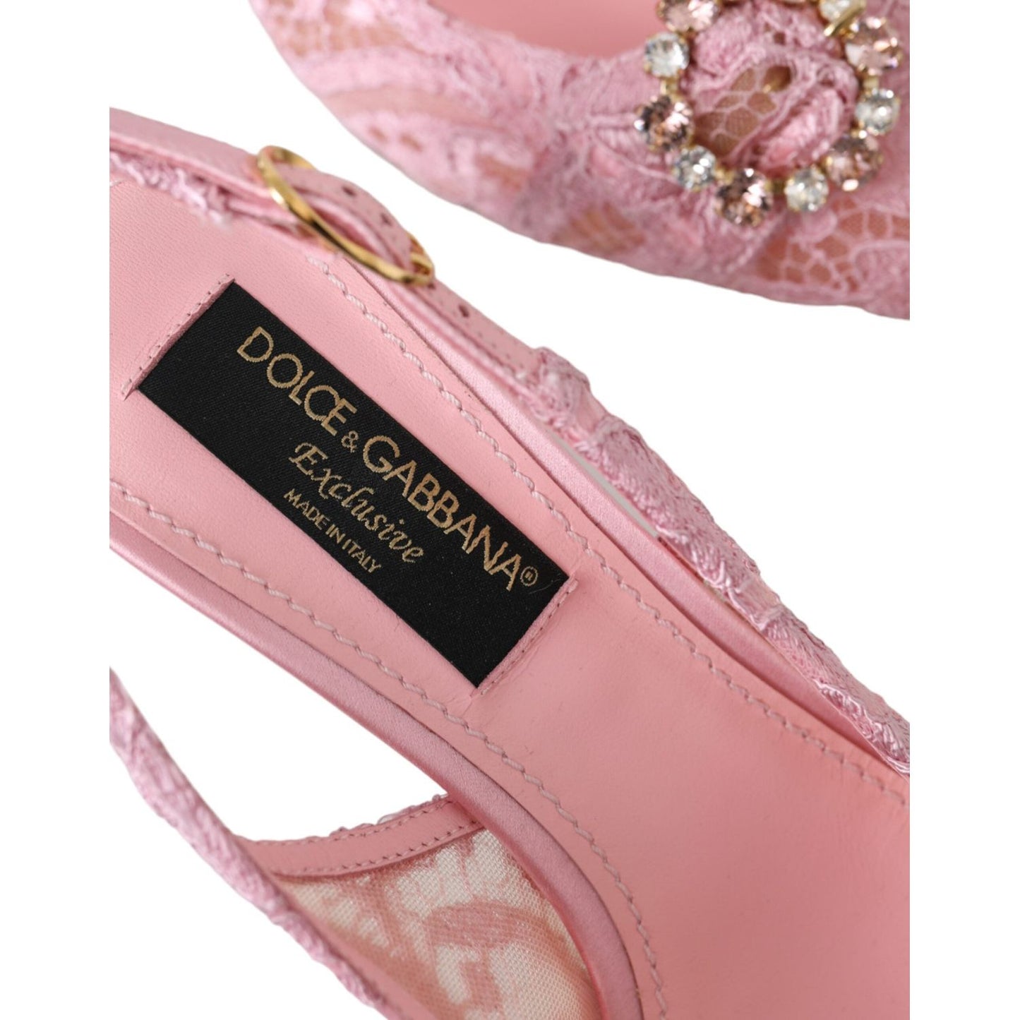 Dolce & Gabbana Pink Taormina Lace Crystal Heel Slingbacks Shoes Dolce & Gabbana