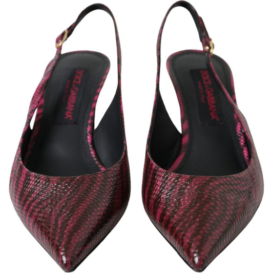 Maroon Zebra Leather Heels Slingbacks Shoes