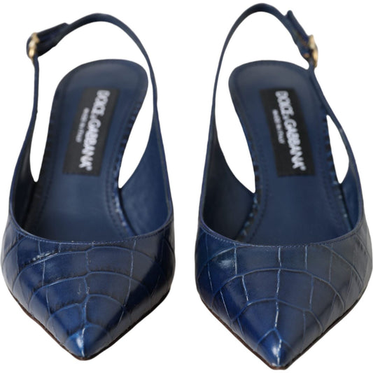 Dark Blue Croc Leather Slingbacks Shoes