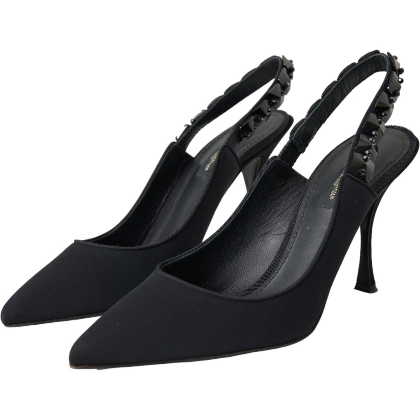 Dolce & Gabbana Black Crystal Charmeuse Slingbacks Shoes Dolce & Gabbana