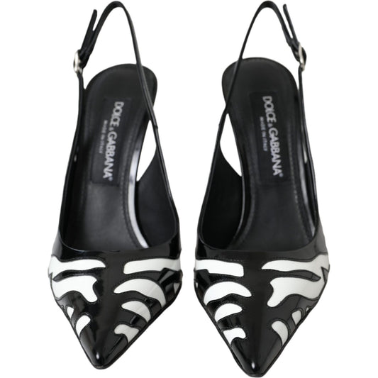 Black White Zebra Leather Slingback Shoes