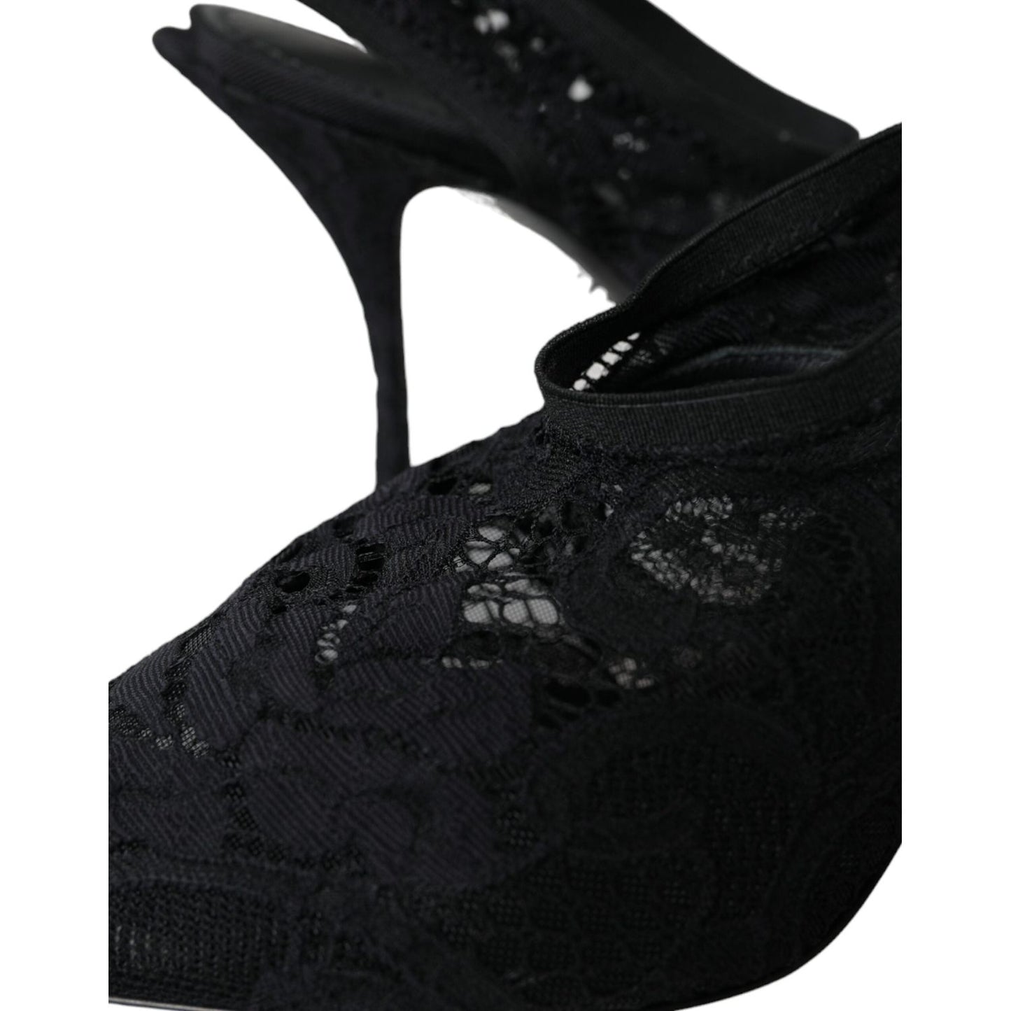 Dolce & Gabbana Black Lace Stretch Heels Slingbacks Shoes Dolce & Gabbana