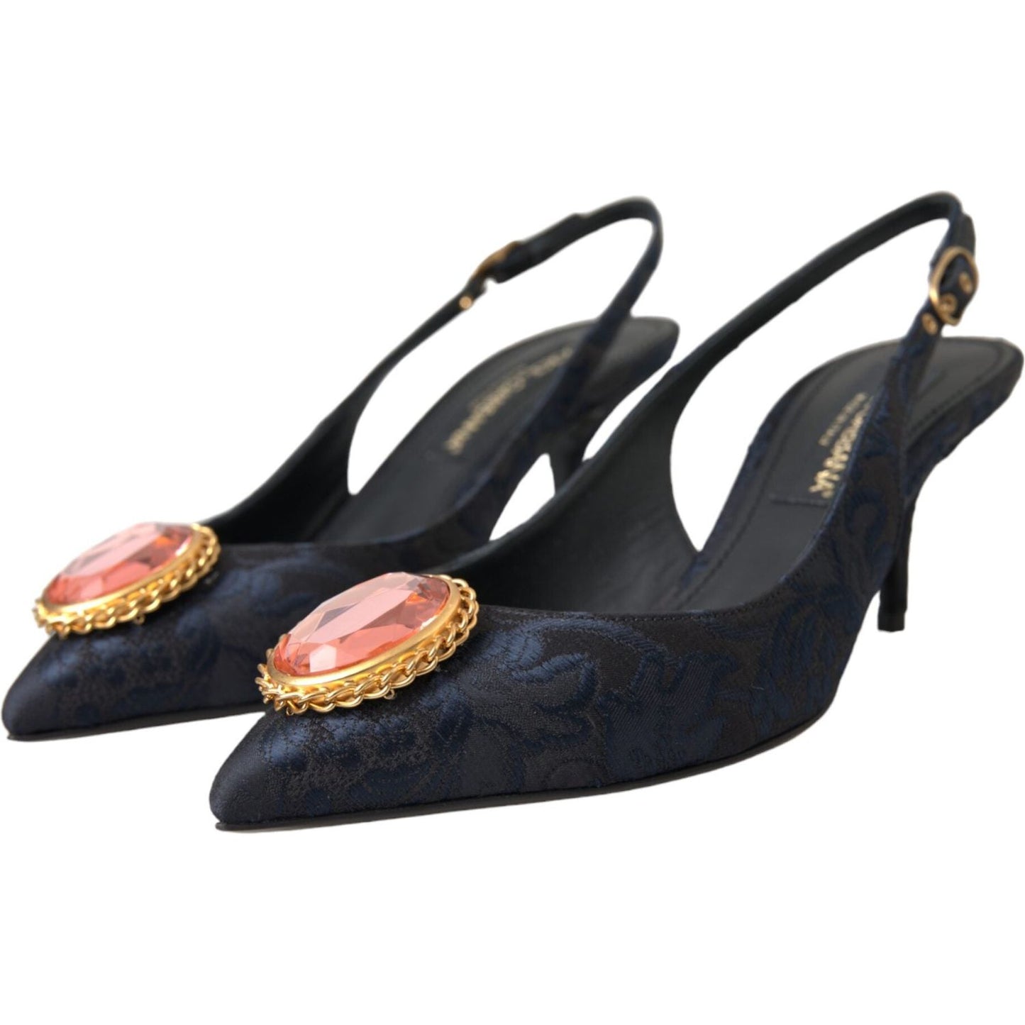 Dolce & Gabbana Blue Jacquard Crystal Slingback Heel Shoes Dolce & Gabbana