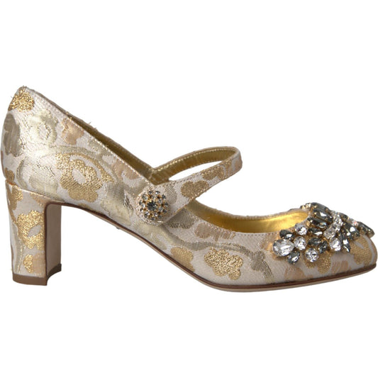 Gold Jacquard Crystal Mary Janes Pumps Shoes