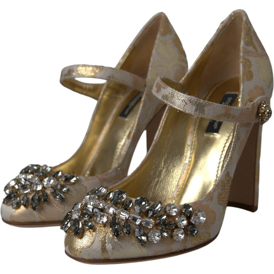 Gold Jacquard Crystal Mary Janes Pumps Shoes