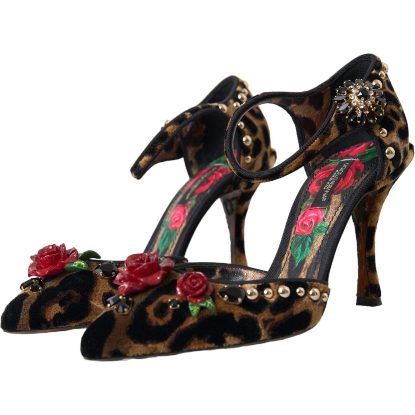 Dolce & Gabbana Brown Leopard Floral Crystal Mary Janes Pumps Shoes Dolce & Gabbana