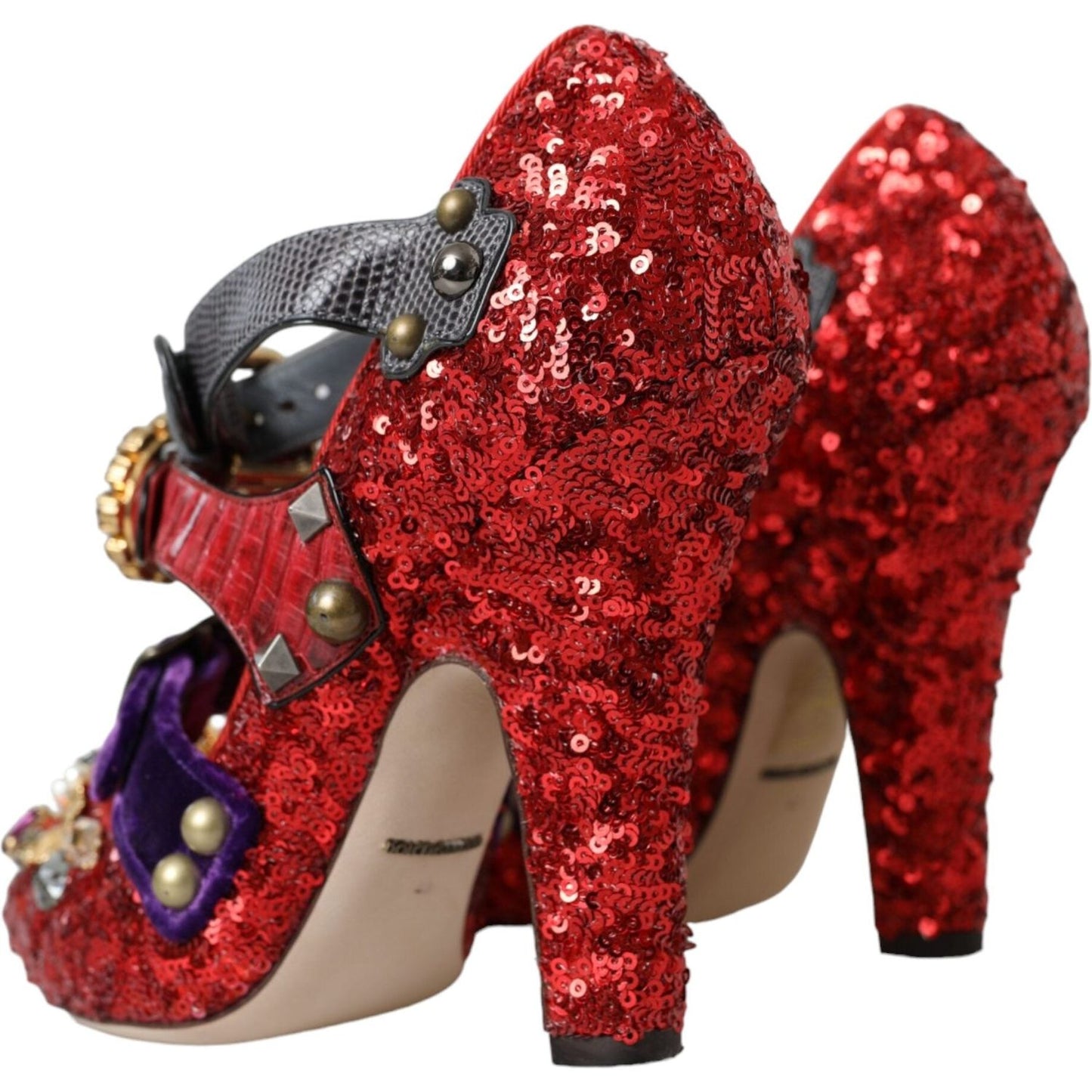 Dolce & Gabbana Red Sequined Crystal Mary Janes Pumps Shoes Dolce & Gabbana