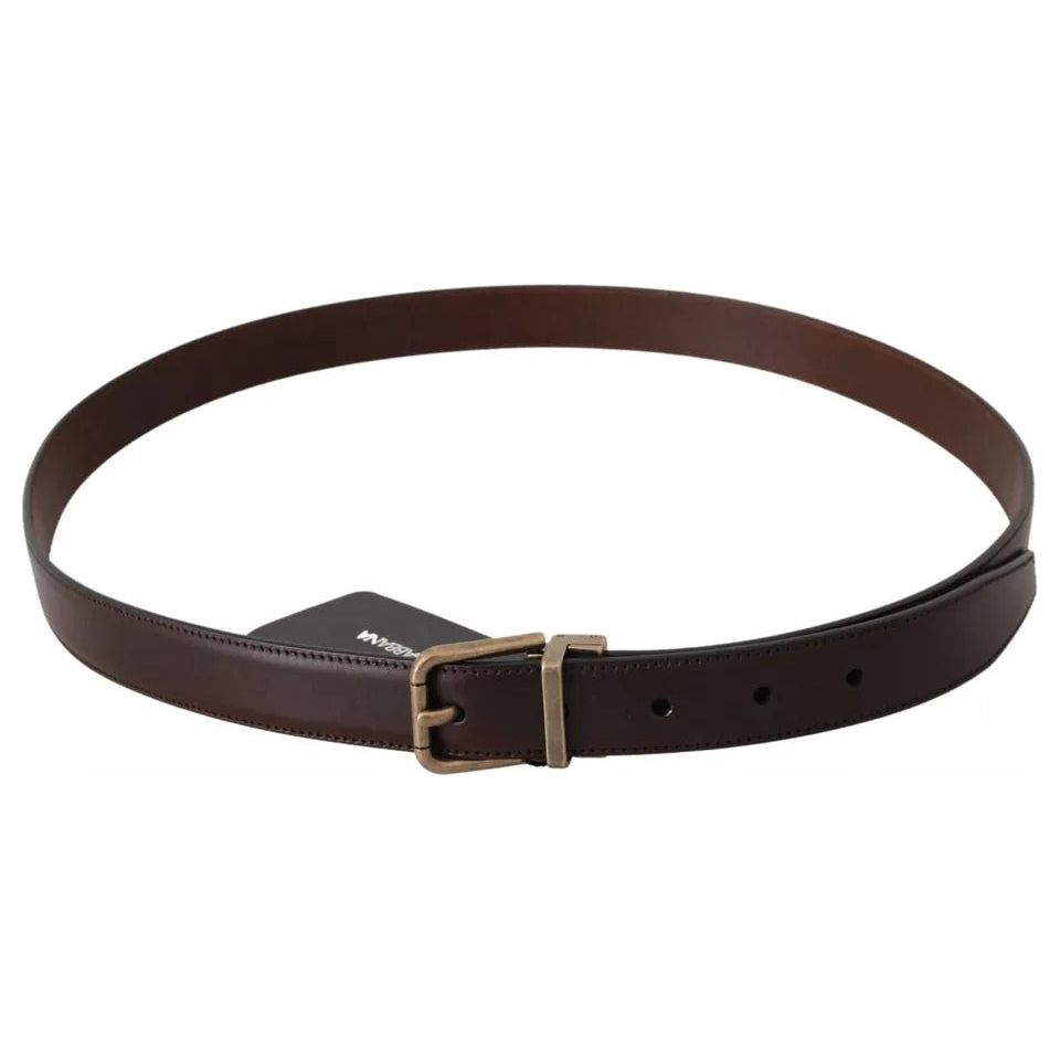 Dolce & Gabbana Brown Leather Gold Buckle Men Belt Dolce & Gabbana