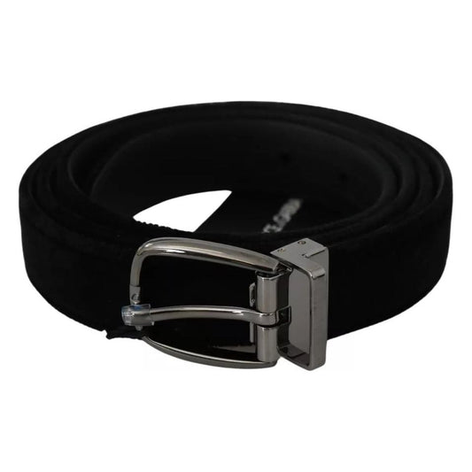 Black Velvet Silver Tone Metal Buckle Men Belt