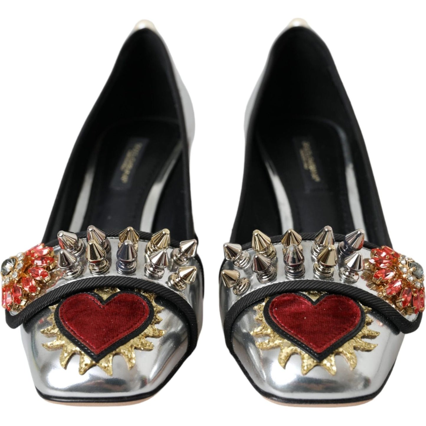 Dolce & Gabbana Silver Embellished Leather Heels Pumps Shoes Dolce & Gabbana