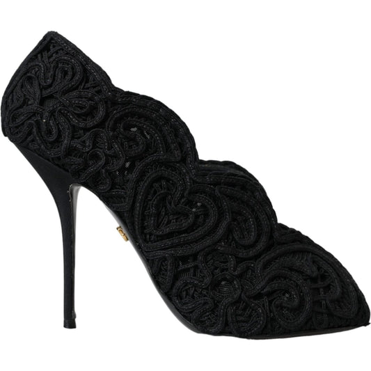 Black Cordonetto Ricamo Pump Open Toe Shoes